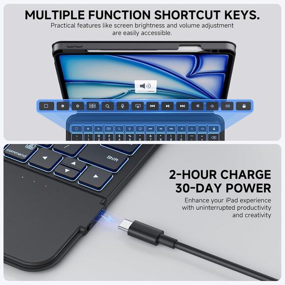 Tiaota 360° iPad Air/Pro 11″ Keyboard Case – Backlit, Touchpad, Pencil Holder - Picture 5 of 6